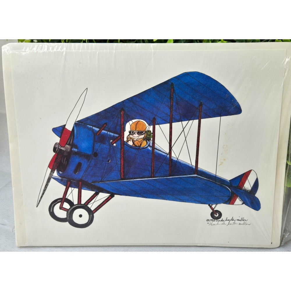 Linda Barton Miller 1992 Signed Numbered Aviation Biplane Art Print, Paper